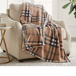 Members Mark Martin Plaid Tan and Black Throw Blanket